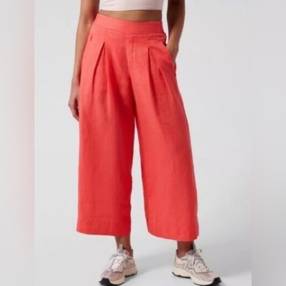 ATHLETA Playa Linen Wide Leg Crop Pants - Passion Fruit Coral - Women’s Size 0 - Picture 3 of 7